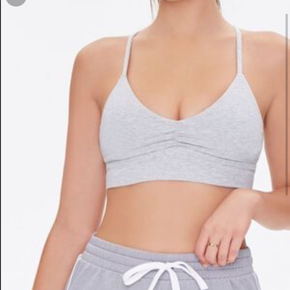 NWT Forever 21 Cropped Bra Ruched Front Grey Spaghetti Strap Comfy Small - Picture 2 of 10